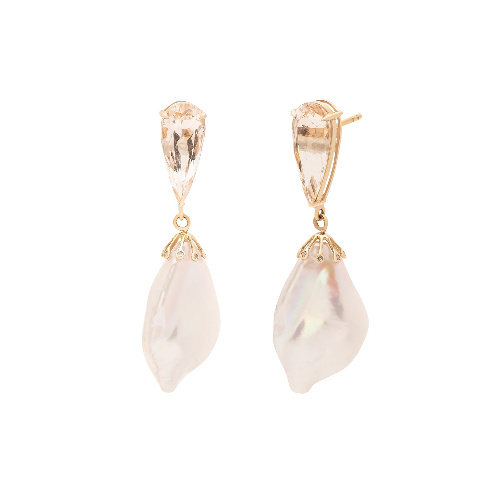 YI Collection Pearl & Morganite Drop Earrings - Broken English Jewelry