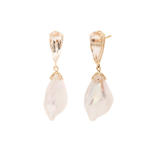 Pearl & Morganite Drop Earrings - Main Img
