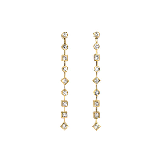 Mixed Long Tennis Style Diamond Earrings - Main Img