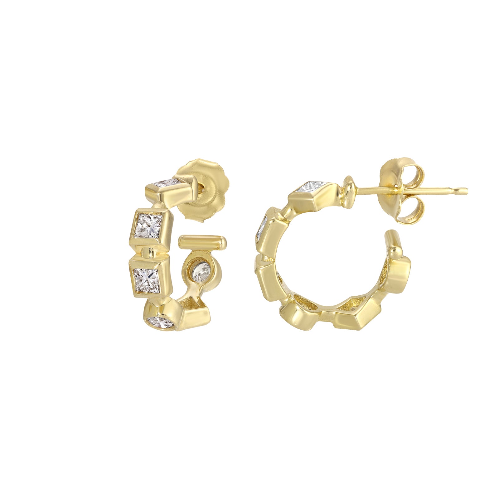 Nancy Newberg Mixed Diamond Baby Hoops - Earrings - Broken English Jewelry