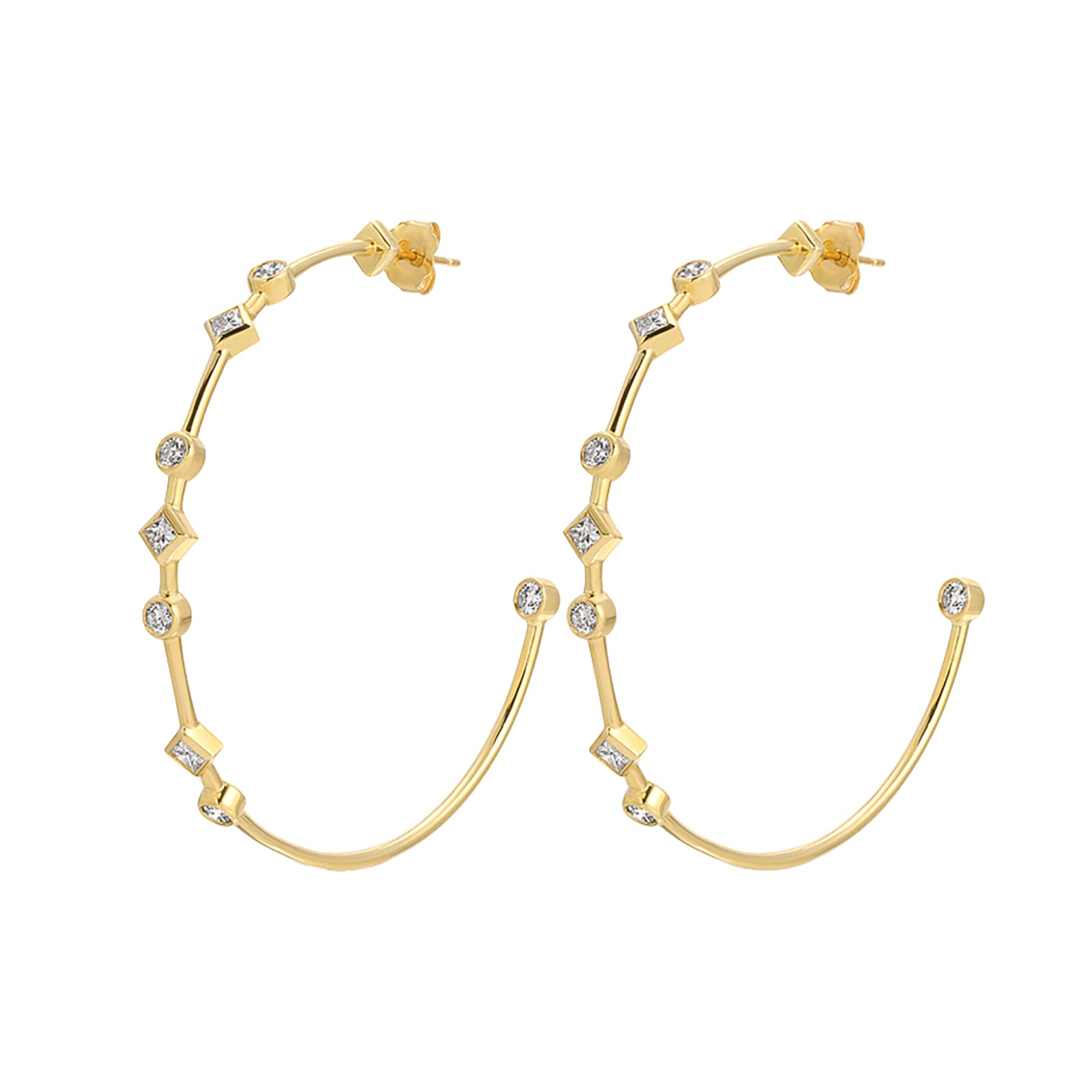 Nancy Newberg Large Dotted Diamond Hoops - Earrings - Broken English Jewelry