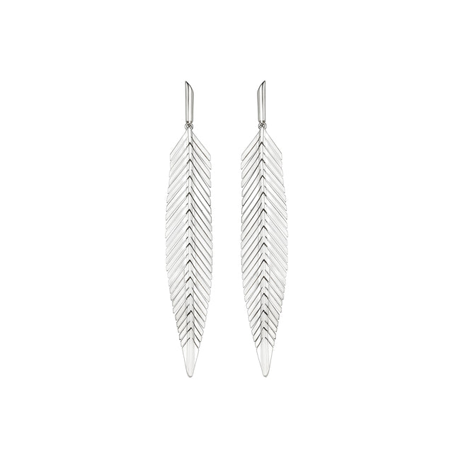 Cadar Medium Feather Earrings - White Gold - Broken English Jewelry