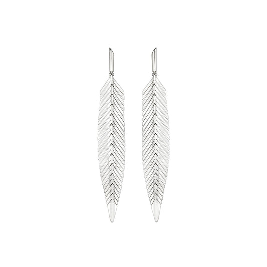 Medium Feather Earrings - White Gold - Main Img