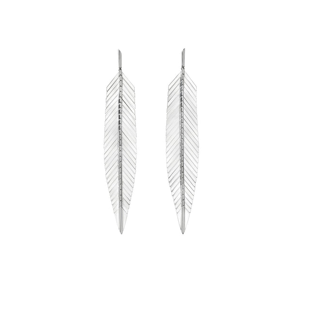 Cadar Large White Gold Feather Earrings - Broken English Jewelry