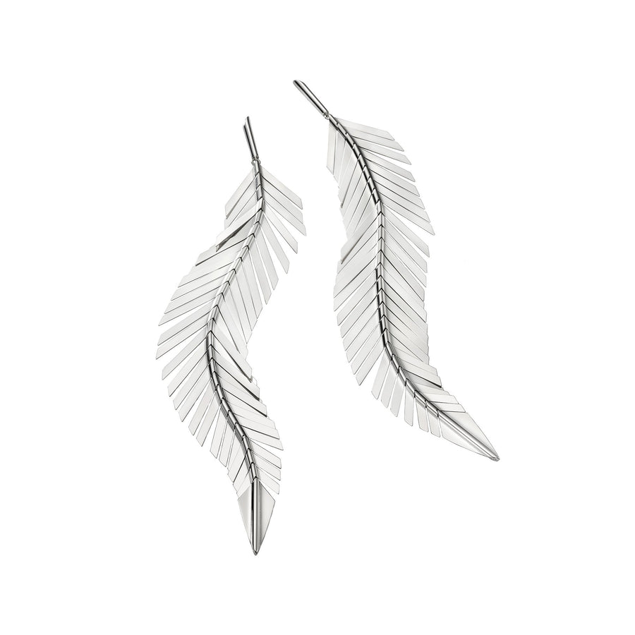 Cadar Large White Gold Feather Earrings - Broken English Jewelry