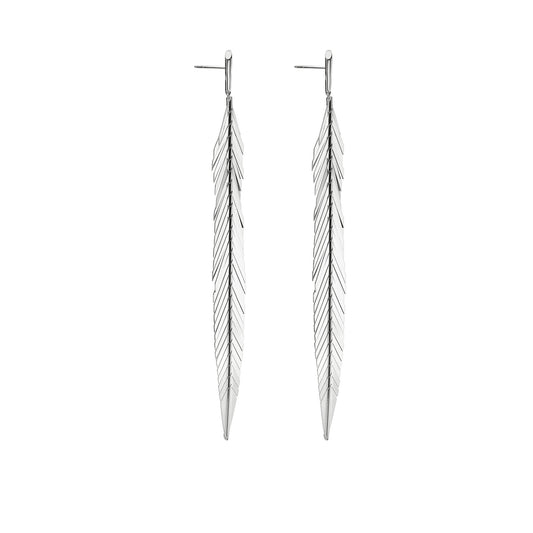 Large White Gold Feather Earrings