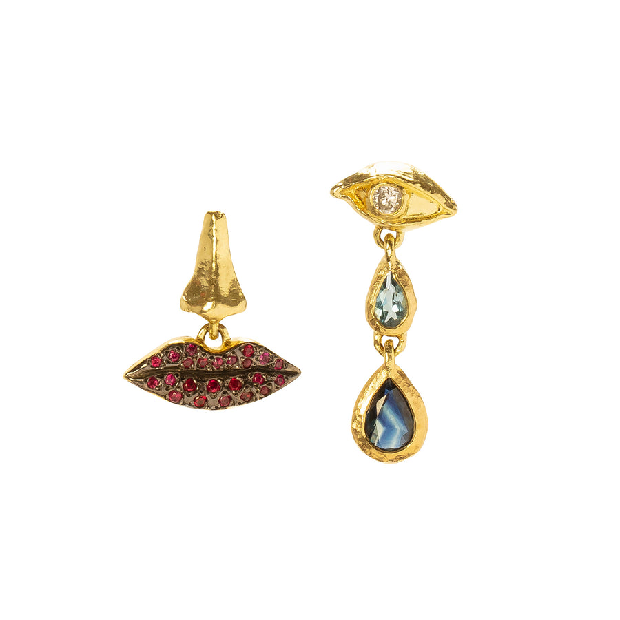 Pamela Love Portrait & Teardrop Earrings - Ruby, Sapphire & Aquamarine - Earrings - Broken English Jewelry