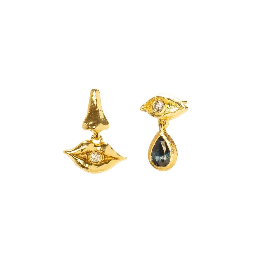 Pamela Love Portrait & Teardrop Earrings - Diamond & Sapphire - Earrings - Broken English Jewelry