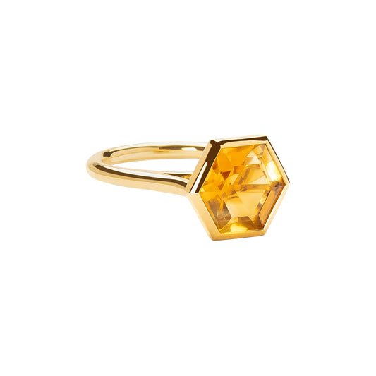 Hexagonal Citrine Ring