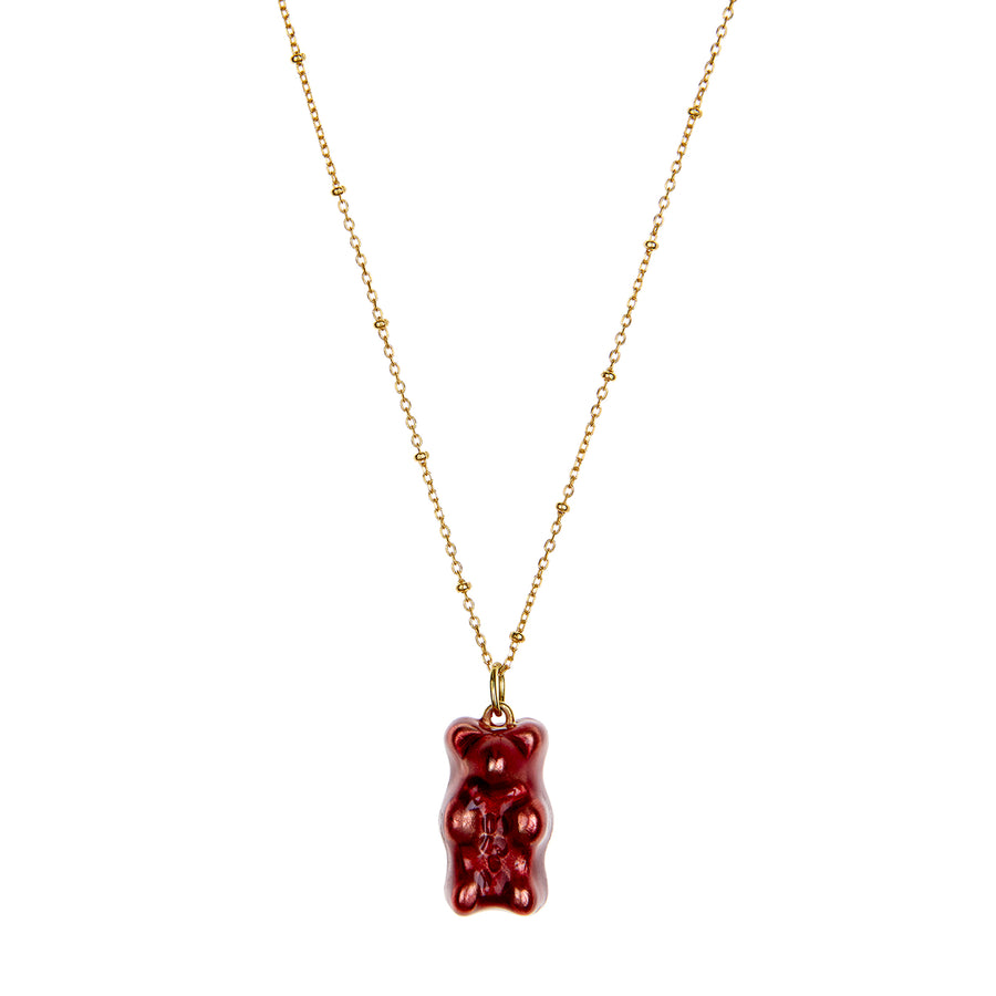 Maggoosh Gummy Pendant Necklace - Strawberry  & Dotted Gold - Necklaces - Broken English Jewelry