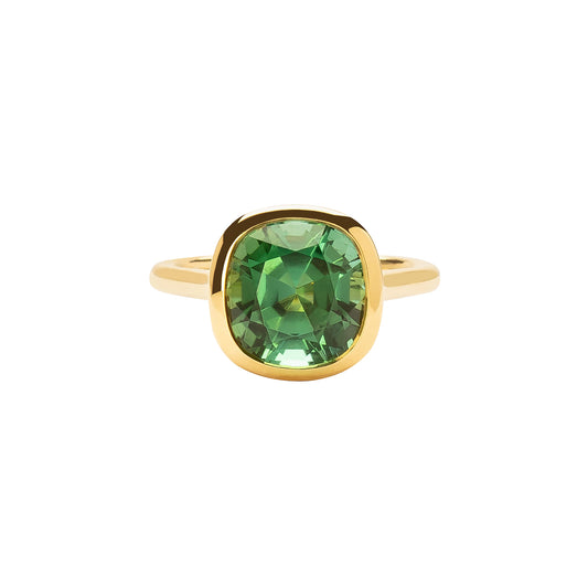 Lagoon Green Tourmaline Ring - Cushion Cut - Main Img