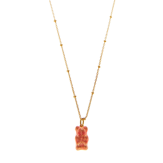 Maggoosh Mini Gummy Pendant Necklace - Bubblegum & Dotted Gold - Broken English Jewelry
