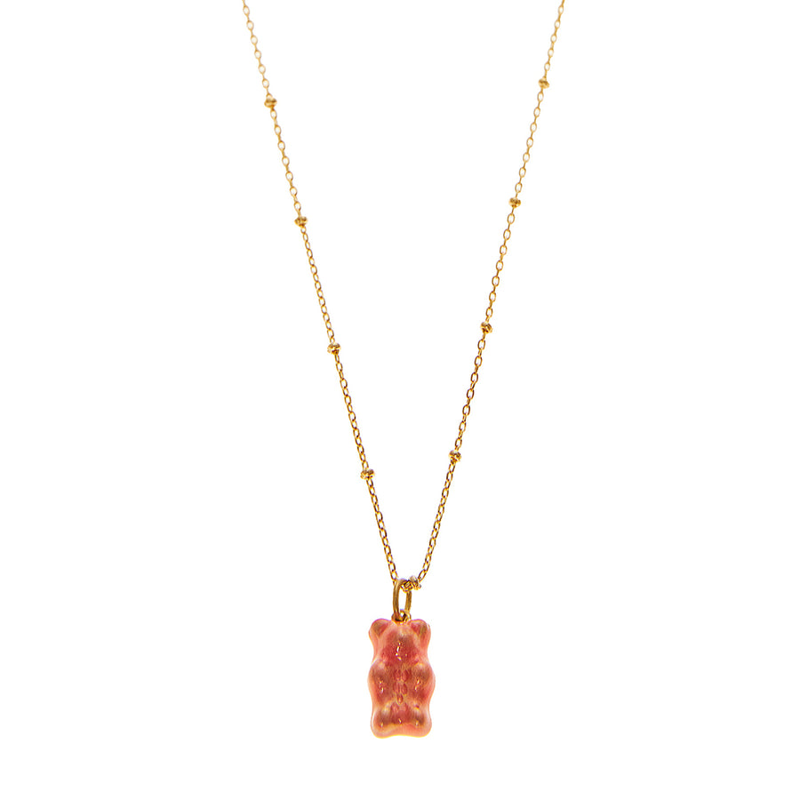 Maggoosh Mini Gummy Pendant Necklace - Bubblegum & Dotted Gold - Broken English Jewelry