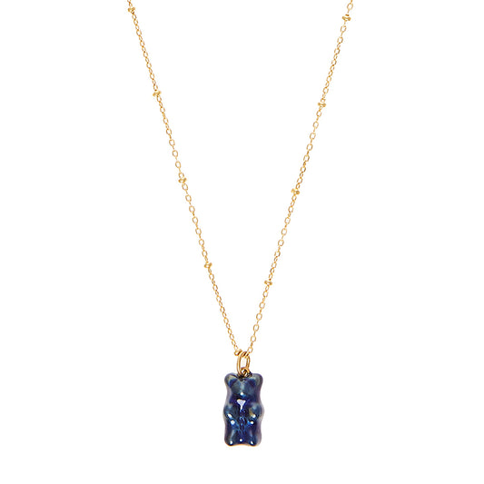 Mini Gummy Pendant Necklace - Blueberry & Dotted Gold - Main Img