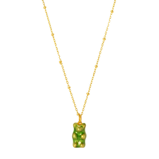 Mini Gummy Pendant Necklace - Kiwi & Dotted Gold - Main Img