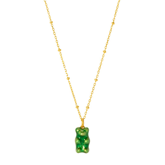 Mini Gummy Pendant Necklace - Mint & Dotted Gold - Main Img