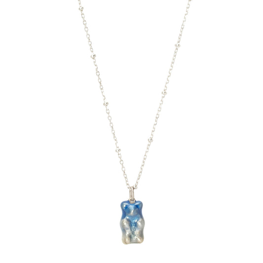 Mini Gummy Pendant Necklace - Ombre Blue & Dotted Silver - Main Img