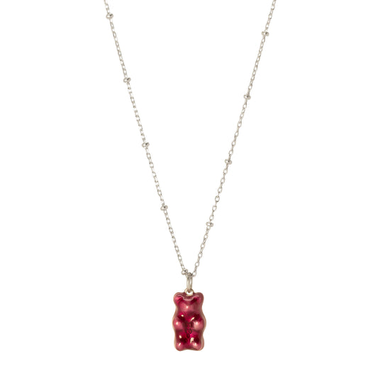 Mini Gummy Pendant Necklace - Plum & Dotted Silver - Main Img