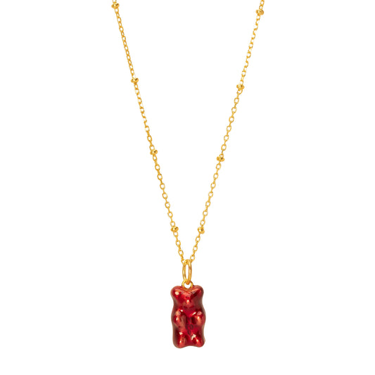 Mini Gummy Pendant Necklace - Strawberry & Dotted Gold - Main Img