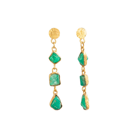 Raw Colombian Emerald 3 Drop Earrings - Main Img
