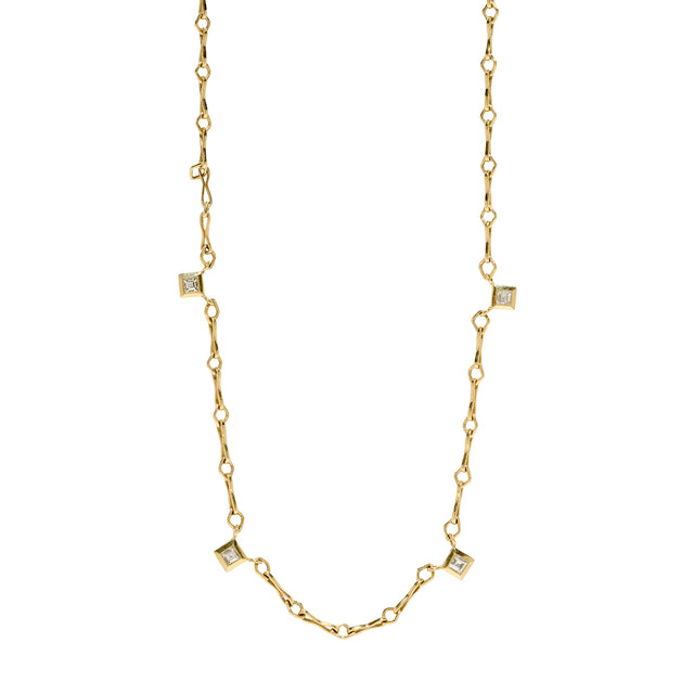 Āzlee Four Carre Diamond Station Small Link Handmade Chain Necklace - Necklaces - Broken English Jewelry