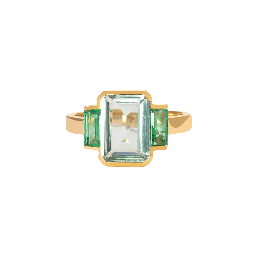 YI Collection Tonal Deco Ring - Aquamarine & Emerald - Rings - Broken English Jewelry