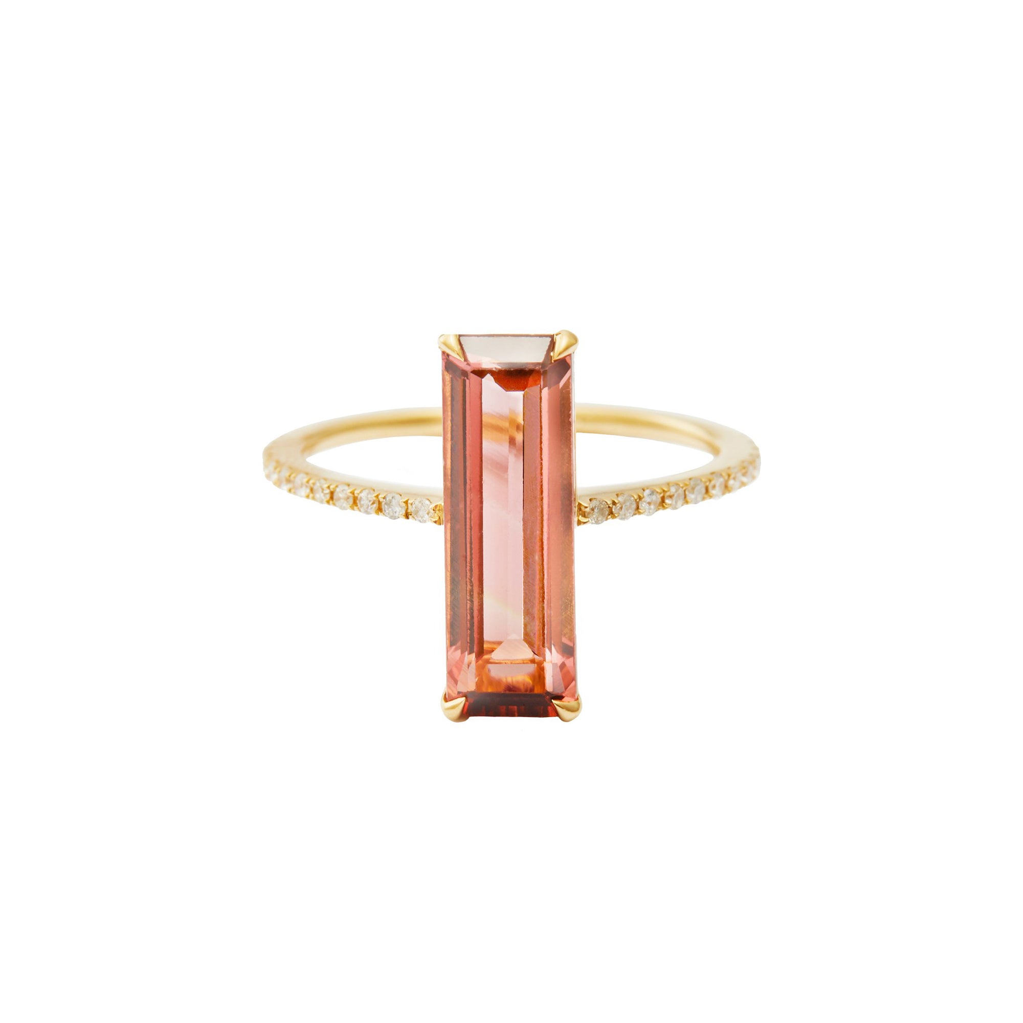 YI Collection Pink Toumaline & Diamond Bar Ring - Broken English Jewelry