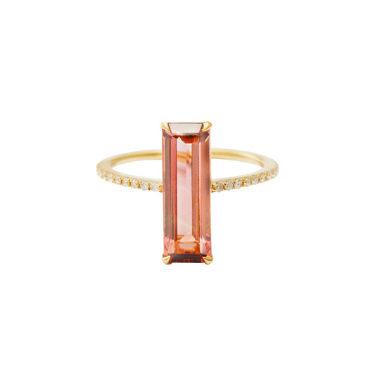 Pink Tourmaline & Diamond Bar Ring - Main Img