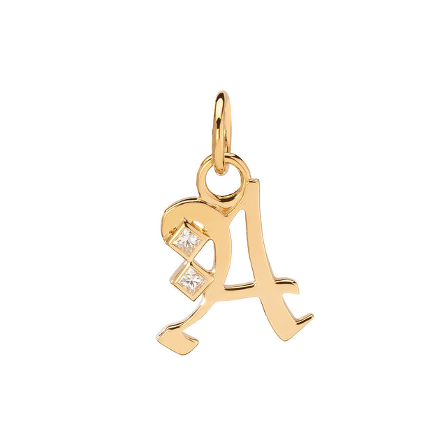Foundrae Initial Square Diamond Charm - A - Charms & Pendants - Broken English Jewelry