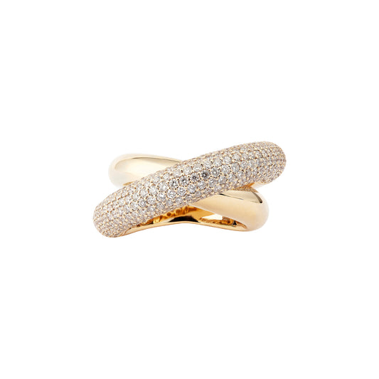 Half Pave Diamond Big Infinity Loop Ring - Yellow Gold - Main Img