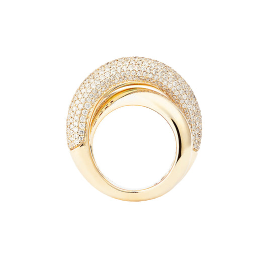 Half Pave Diamond Big Infinity Loop Ring - Yellow Gold