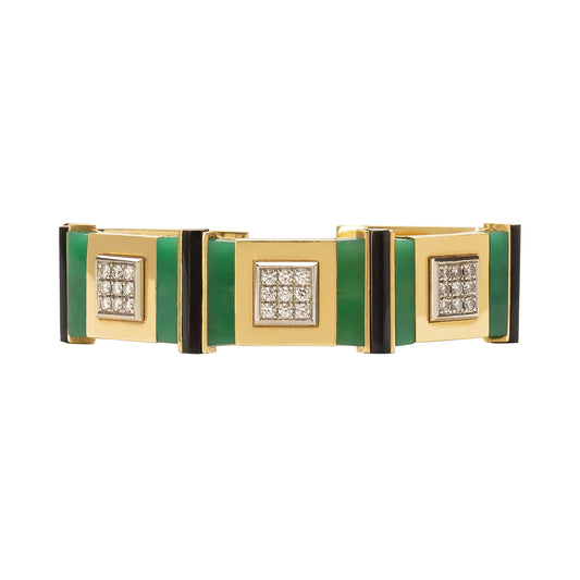 Deco Diamond Bracelet - Chrysoprase & Onyx - Main Img