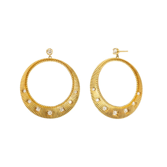 Large Ridge Diamond Hoops - Main Img