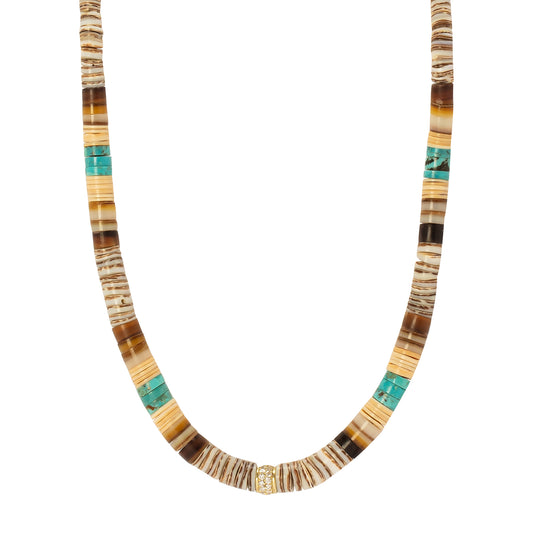 Turquoise & Brown Bead Necklace - Main Img