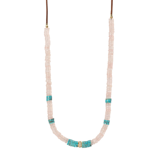 Heishi Beaded Necklace - Quartz & Turquoise - Main Img