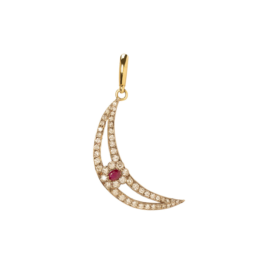 Jenna Blake Vintage Ruby & Diamond Flower Crescent Charm - Charms & Pendants - Broken English Jewelry