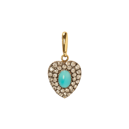 Vintage Turquoise & Diamond Heart Charm - Main Img