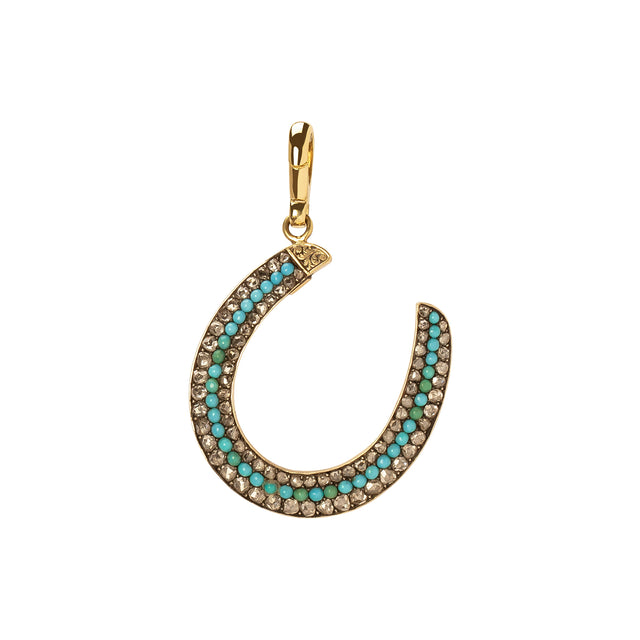 Jenna Blake Vintage Turquoise & Diamond Horseshoe Charm - Charms & Pendants - Broken English Jewelry