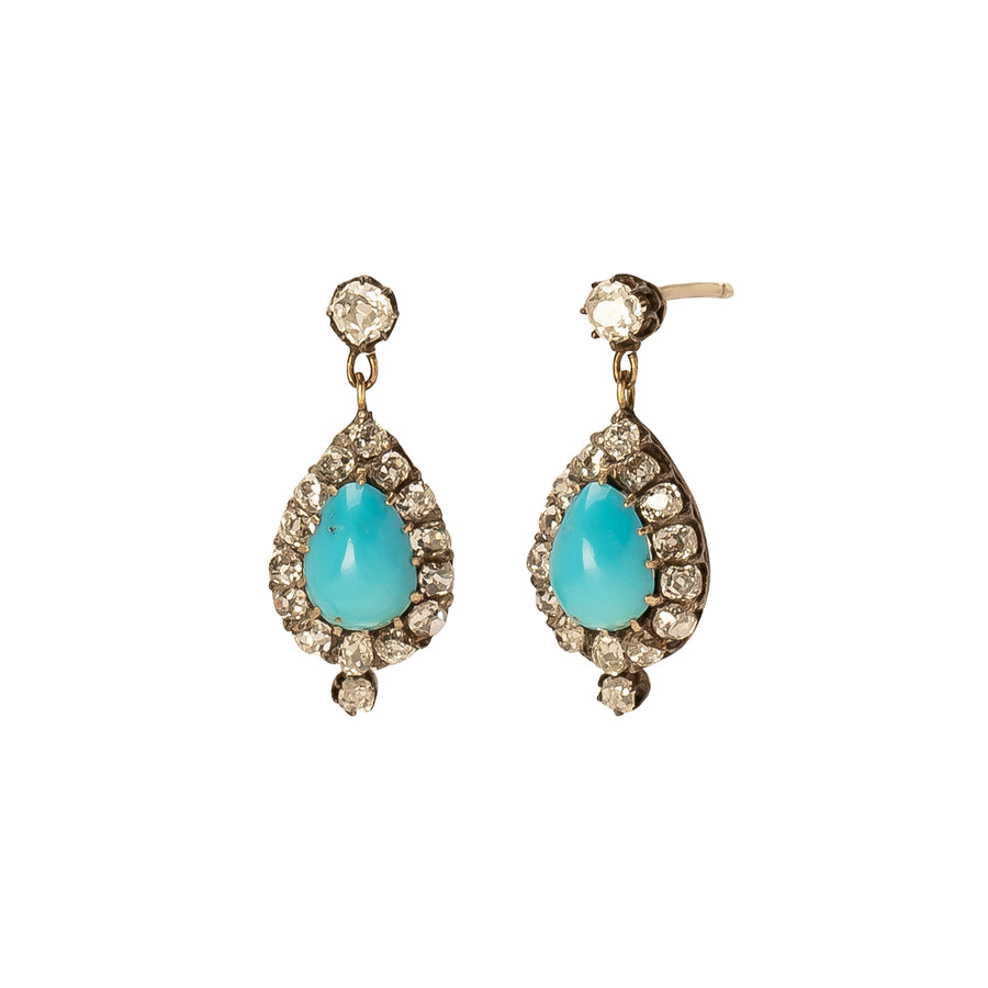 Jenna Blake Vintage Turquoise & Diamond Pear Earrings - Earrings - Broken English Jewelry