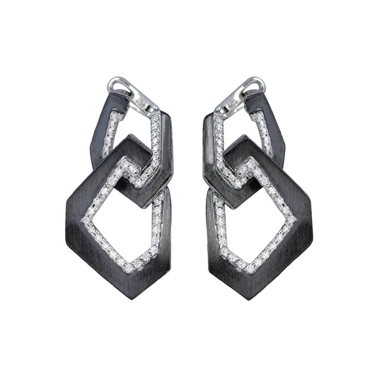 Origami Brushed Link Earrings - Black Rhodium - Main Img