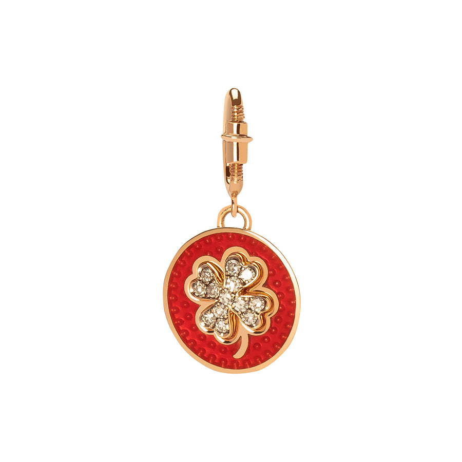 Selim Mouzannar Kastak Four Leaf Clover Diamond Charm - Red Enamel - Charms & Pendants - Broken English Jewelry