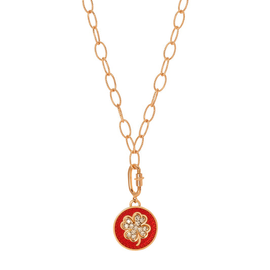 Kastak Four Leaf Clover Diamond Charm - Red Enamel