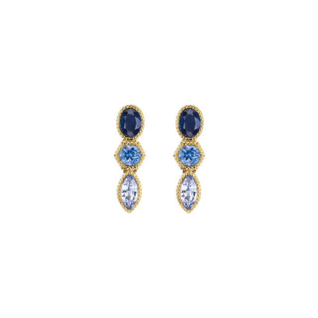 Ark Lakshmi Triple Drop Earrings - Dark Blue Sapphire - Earrings - Broken English Jewelry