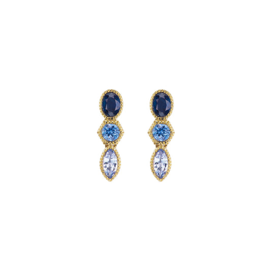 Lakshmi Triple Drop Earrings - Dark Blue Sapphire - Main Img