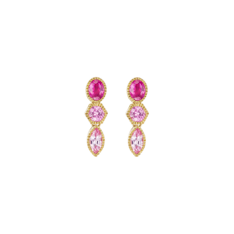 Ark Lakshmi Triple Drop Earrings - Pink Sapphire - Earrings - Broken English Jewelry