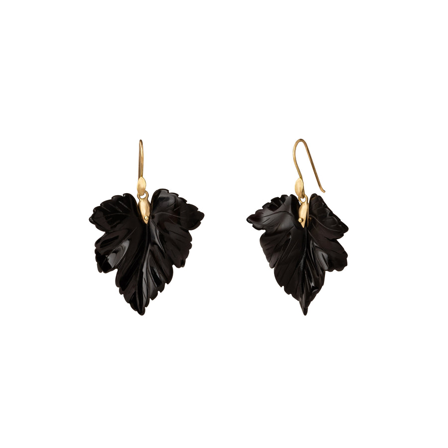 Annette Ferdinandsen Medium Onyx Fancy Leaf Earrings - Broken English Jewelry