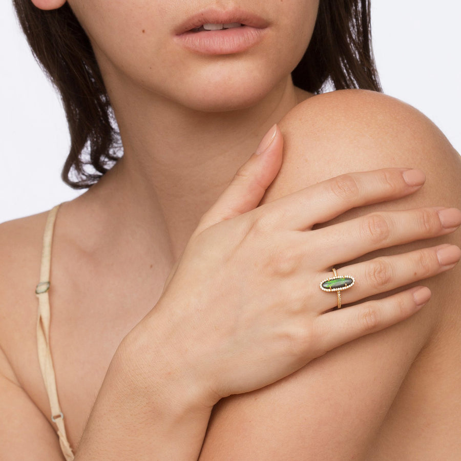 Loriann Stevenson Black Opal Ring - Rings - Broken English Jewelry on model
