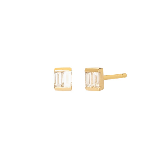 Double Diamond Baguette Studs - Main Img