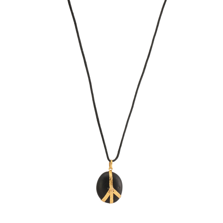Lou Zeldis by Liz Marx Studios Black Japanese River Pebble Peace Sign Single Drop Pendant Necklace - Necklaces - Broken English Jewelry