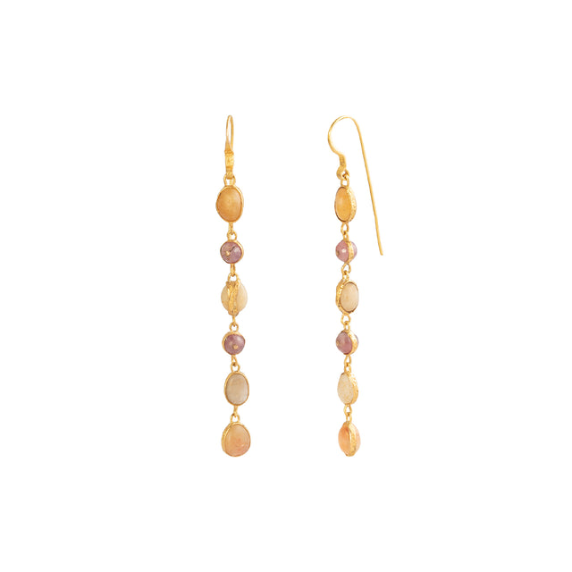 Lou Zeldis by Liz Marx Studios Japanese River Pebble, Agate, and Ruby, 6 Drop Earrings - Earrings - Broken English Jewelry